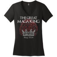 The Great MAGA King Crown USA Parody Trump 2024 Anti Biden Women's V-Neck T-Shirt