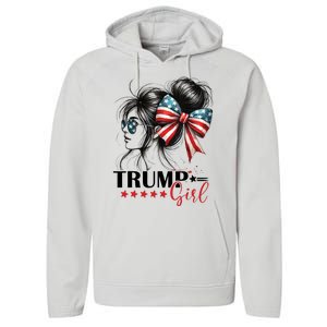 Trump Girl Messy Bun Sunglasses Usa Flag Performance Fleece Hoodie