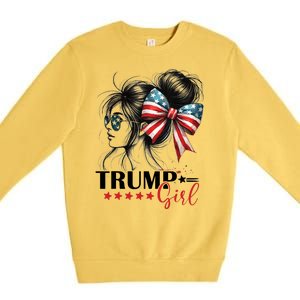 Trump Girl Messy Bun Sunglasses Usa Flag Premium Crewneck Sweatshirt