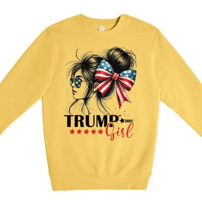 Trump Girl Messy Bun Sunglasses Usa Flag Premium Crewneck Sweatshirt