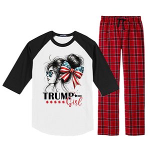 Trump Girl Messy Bun Sunglasses Usa Flag Raglan Sleeve Pajama Set