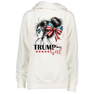 Trump Girl Messy Bun Sunglasses Usa Flag Womens Funnel Neck Pullover Hood