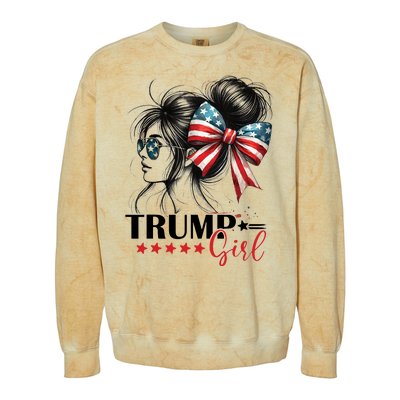 Trump Girl Messy Bun Sunglasses Usa Flag Colorblast Crewneck Sweatshirt