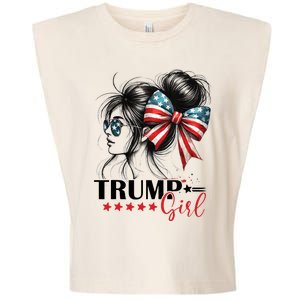 Trump Girl Messy Bun Sunglasses Usa Flag Garment-Dyed Women's Muscle Tee