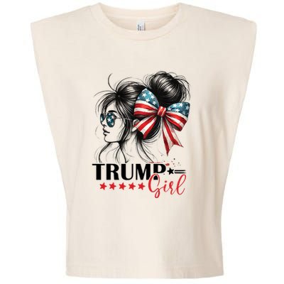 Trump Girl Messy Bun Sunglasses Usa Flag Garment-Dyed Women's Muscle Tee