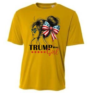 Trump Girl Messy Bun Sunglasses Usa Flag Cooling Performance Crew T-Shirt