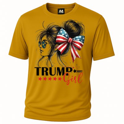 Trump Girl Messy Bun Sunglasses Usa Flag Cooling Performance Crew T-Shirt