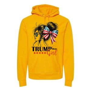 Trump Girl Messy Bun Sunglasses Usa Flag Premium Hoodie