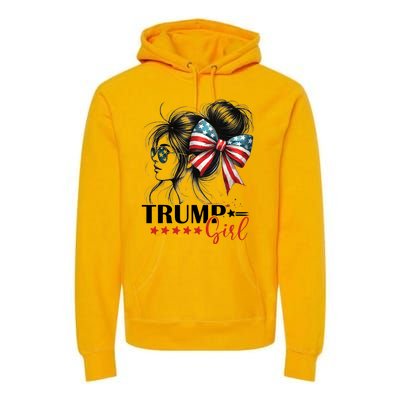 Trump Girl Messy Bun Sunglasses Usa Flag Premium Hoodie