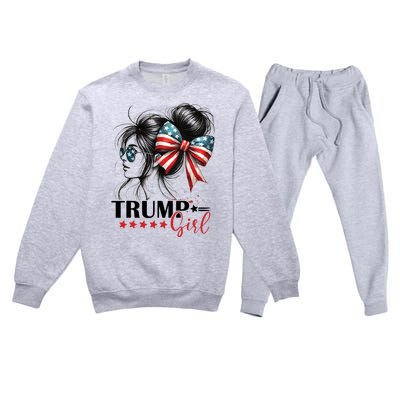 Trump Girl Messy Bun Sunglasses Usa Flag Premium Crewneck Sweatsuit Set