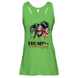 Trump Girl Messy Bun Sunglasses Usa Flag Ladies Essential Flowy Tank