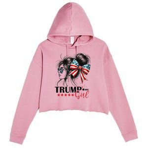 Trump Girl Messy Bun Sunglasses Usa Flag Crop Fleece Hoodie