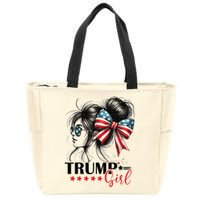 Trump Girl Messy Bun Sunglasses Usa Flag Zip Tote Bag