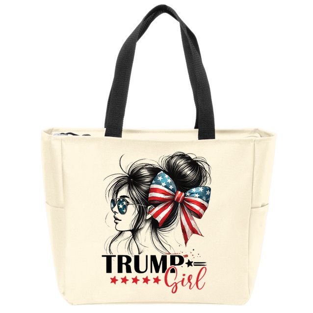 Trump Girl Messy Bun Sunglasses Usa Flag Zip Tote Bag
