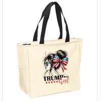 Trump Girl Messy Bun Sunglasses Usa Flag Zip Tote Bag
