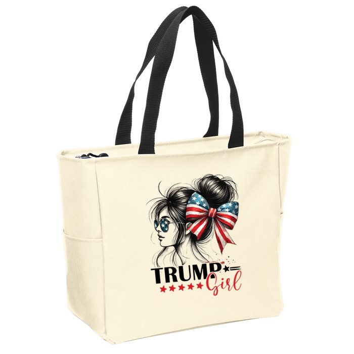 Trump Girl Messy Bun Sunglasses Usa Flag Zip Tote Bag
