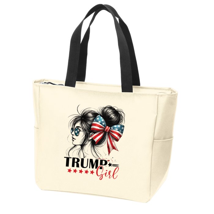 Trump Girl Messy Bun Sunglasses Usa Flag Zip Tote Bag