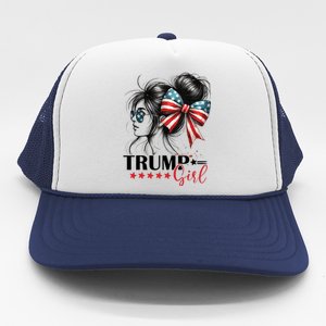 Trump Girl Messy Bun Sunglasses Usa Flag Trucker Hat