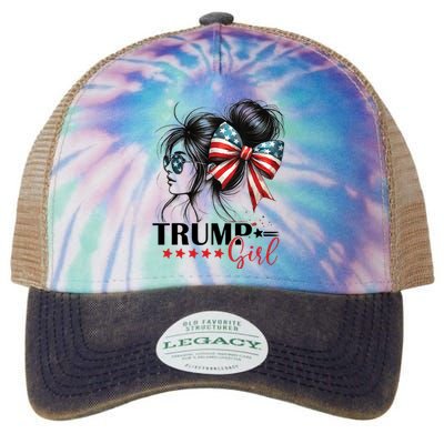 Trump Girl Messy Bun Sunglasses Usa Flag Legacy Tie Dye Trucker Hat