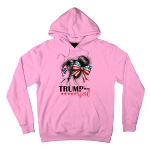 Trump Girl Messy Bun Sunglasses Usa Flag Hoodie