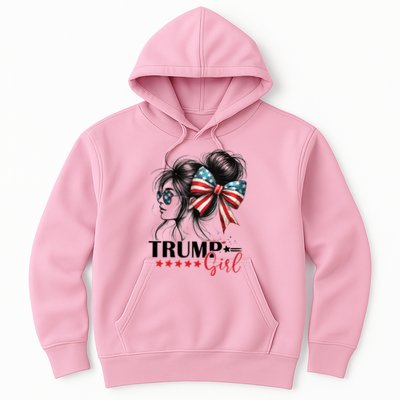 Trump Girl Messy Bun Sunglasses Usa Flag Hoodie
