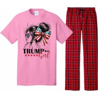 Trump Girl Messy Bun Sunglasses Usa Flag Pajama Set