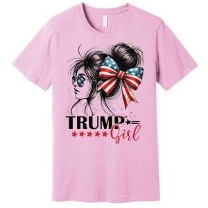 Trump Girl Messy Bun Sunglasses Usa Flag Premium T-Shirt