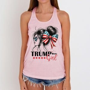 Trump Girl Messy Bun Sunglasses Usa Flag Women's Knotted Racerback Tank