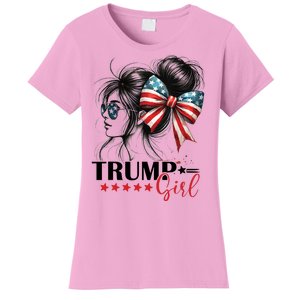 Trump Girl Messy Bun Sunglasses Usa Flag Women's T-Shirt