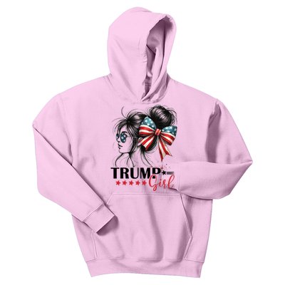 Trump Girl Messy Bun Sunglasses Usa Flag Kids Hoodie