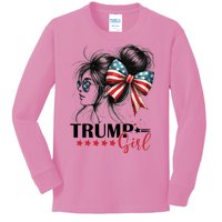 Trump Girl Messy Bun Sunglasses Usa Flag Kids Long Sleeve Shirt