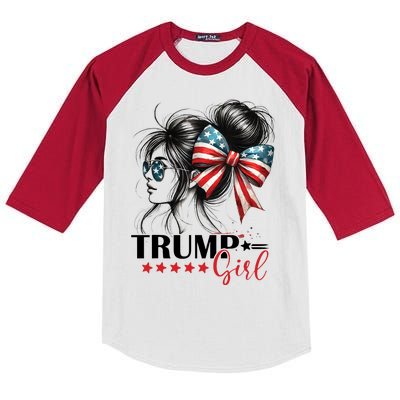 Trump Girl Messy Bun Sunglasses Usa Flag Kids Colorblock Raglan Jersey