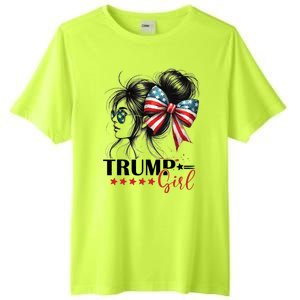 Trump Girl Messy Bun Sunglasses Usa Flag Tall Fusion ChromaSoft Performance T-Shirt