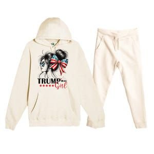 Trump Girl Messy Bun Sunglasses Usa Flag Premium Hooded Sweatsuit Set