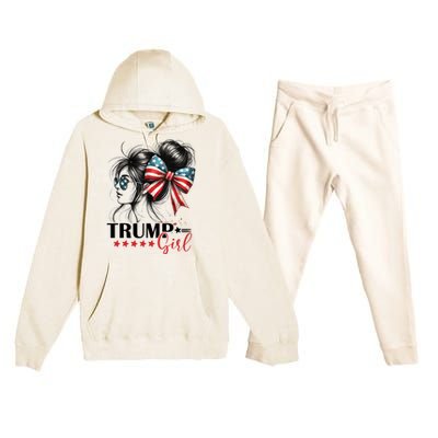 Trump Girl Messy Bun Sunglasses Usa Flag Premium Hooded Sweatsuit Set