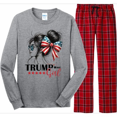 Trump Girl Messy Bun Sunglasses Usa Flag Long Sleeve Pajama Set