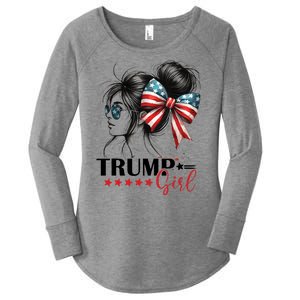 Trump Girl Messy Bun Sunglasses Usa Flag Women's Perfect Tri Tunic Long Sleeve Shirt