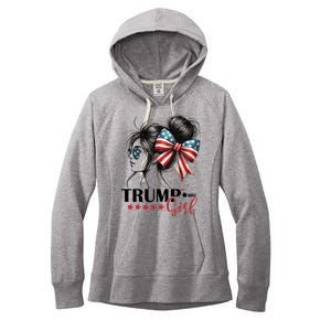 Trump Girl Messy Bun Sunglasses Usa Flag Women's Fleece Hoodie