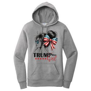 Trump Girl Messy Bun Sunglasses Usa Flag Women's Pullover Hoodie