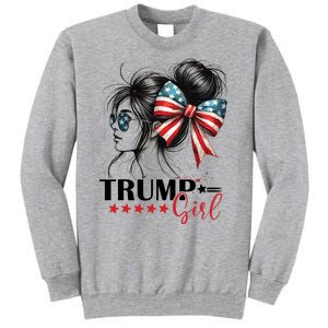 Trump Girl Messy Bun Sunglasses Usa Flag Tall Sweatshirt