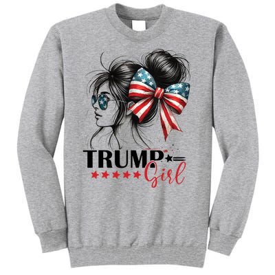 Trump Girl Messy Bun Sunglasses Usa Flag Tall Sweatshirt