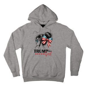 Trump Girl Messy Bun Sunglasses Usa Flag Tall Hoodie