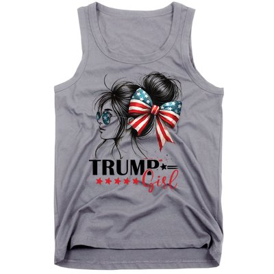 Trump Girl Messy Bun Sunglasses Usa Flag Tank Top