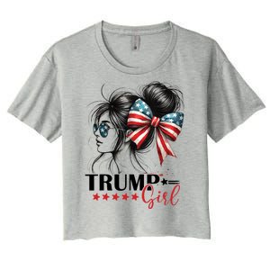 Trump Girl Messy Bun Sunglasses Usa Flag Women's Crop Top Tee