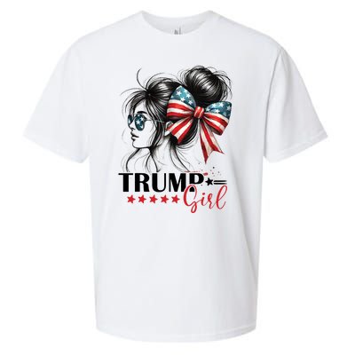 Trump Girl Messy Bun Sunglasses Usa Flag Sueded Cloud Jersey T-Shirt