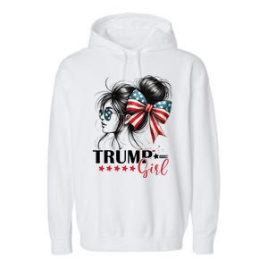 Trump Girl Messy Bun Sunglasses Usa Flag Garment-Dyed Fleece Hoodie