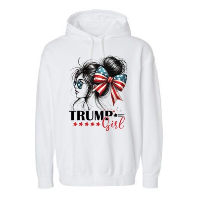 Trump Girl Messy Bun Sunglasses Usa Flag Garment-Dyed Fleece Hoodie