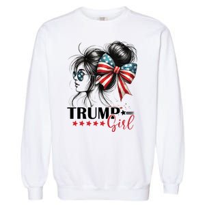 Trump Girl Messy Bun Sunglasses Usa Flag Garment-Dyed Sweatshirt