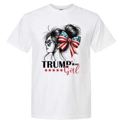 Trump Girl Messy Bun Sunglasses Usa Flag Garment-Dyed Heavyweight T-Shirt