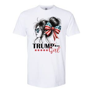 Trump Girl Messy Bun Sunglasses Usa Flag Softstyle CVC T-Shirt